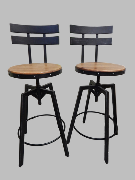 Pair of Industrial Style Metal and Wood Barstools