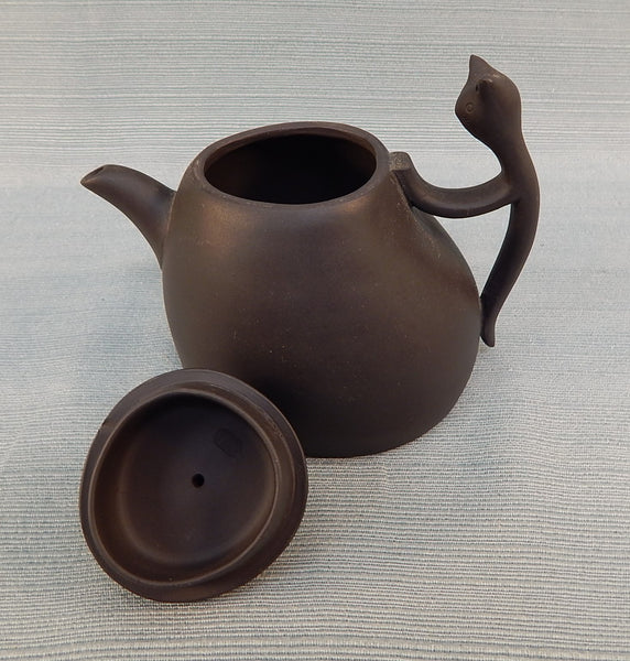 Chinese Yixing Zisha Clay Teapot Dark Brown with Cat Handle