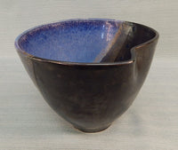 Modern Blue and Black Ceramic Bowl, Signed by Artist