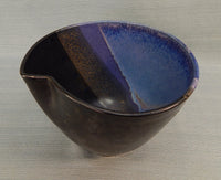 Modern Blue and Black Ceramic Bowl, Signed by Artist