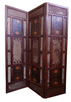 Vintage Carved Wood Folding Screen with Lattice Pattern