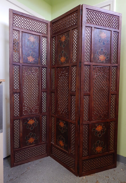 Carved Wood Folding Screen