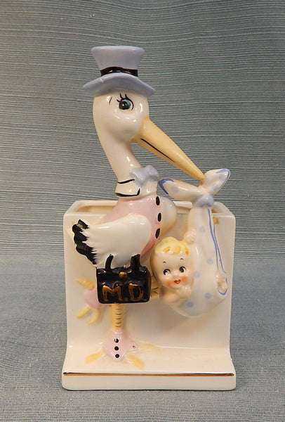 Stork Baby Boy Planter Rubens Originals 1959 Japan