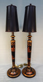 Tall Slim Chinese Painted Wood Table Lamps