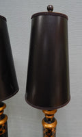 Tall Slim Chinese Painted Wood Table Lamps
