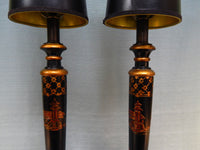 Tall Slim Chinese Painted Wood Table Lamps