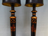 Tall Slim Chinese Painted Wood Table Lamps