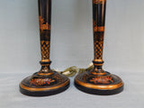 Tall Slim Chinese Painted Wood Table Lamps