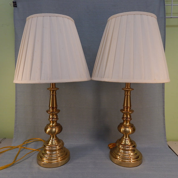 Tall Stiffel Brass Table Lamps with Pleated Shades