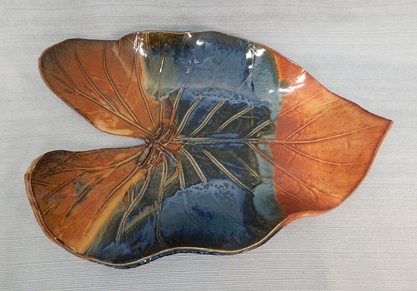 Leaf With Dragonfly Large Ceramic Dish, Signed by Artist