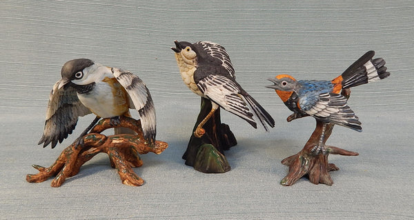 GOTO Original Bird Figurines, Japan - Chickadee, Warbler, Mocking Bird - Lot of 3
