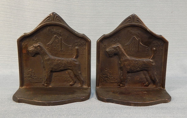 Vtg. Wire-haired Fox Terrier Cast Iron Bookends Connecticut Foundry 1929