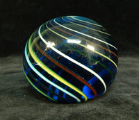 Iridescent Blue Glass Paperweight with Swirls