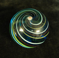 Iridescent Blue Glass Paperweight with Swirls