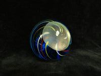 Iridescent Blue Glass Paperweight with Swirls