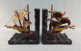 Vtg. Wooden Sailing Ships with Canvas Sails Bookends