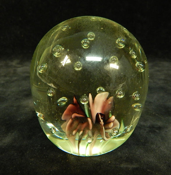 Pink Flower Art Glass Paperweight