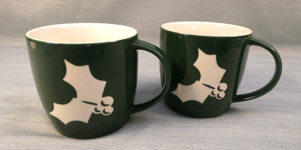 Starbucks 2011 Dark Green Holly Mugs - Set of 2