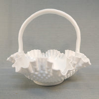 Fenton Milk Glass Hobnail Bride's Basket