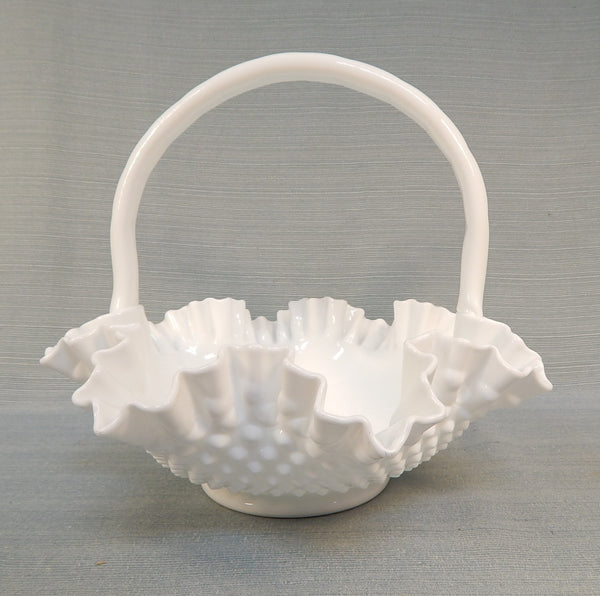 Fenton Milk Glass Hobnail Bride's Basket
