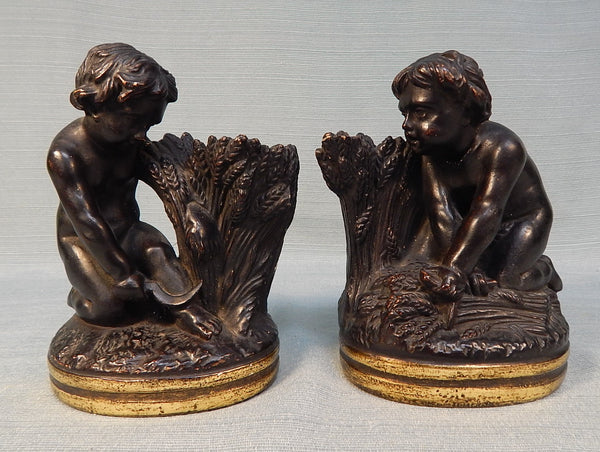 Vintage Borghese Putti Cherubs Reaping Wheat Bookends