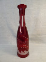 Ruby Bohemian Engraved Glass Decanter