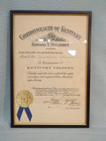 Vintage Kentucky Colonel Commission Framed Certificate, signed by Gov. Breathitt
