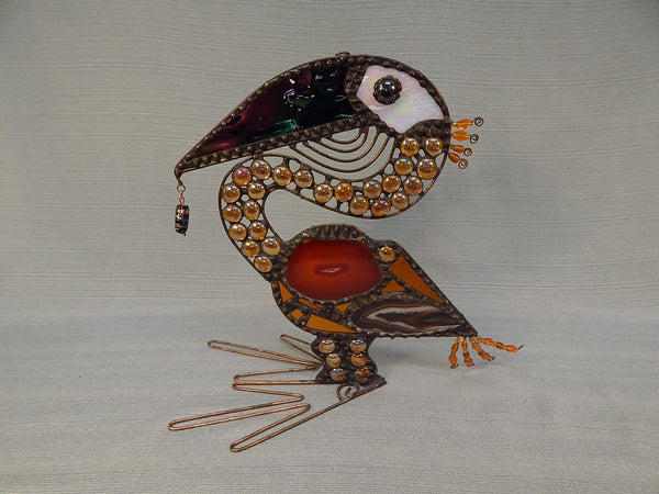 Art Glass and Metal Pelican Sculpture