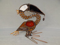 Art Glass and Metal Pelican Sculpture