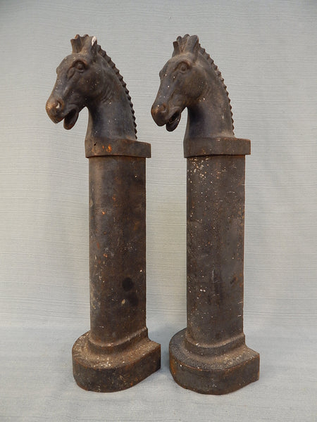 Vintage Horse Head Cast Iron Andirons - Set of 2