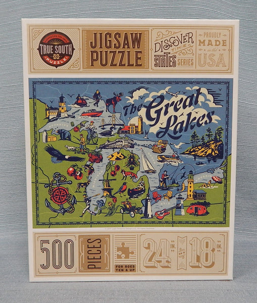 500 Piece The Great Lakes True South Puzzle - Certified Complete!