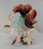 Grizzly Bears Catching Salmon at Falls 17" Sculpture
