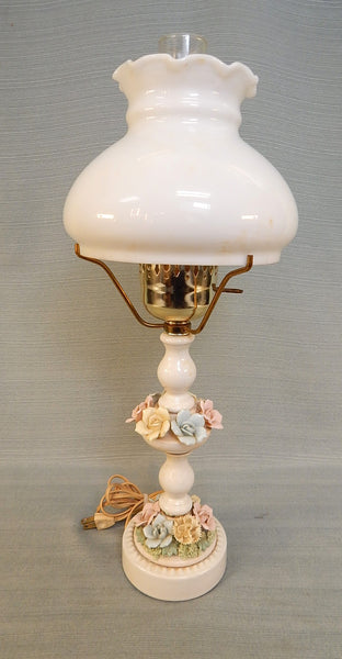 Vintage Porcelain Flower 19" Hurricane Lamp - Works!