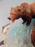 Grizzly Bears Catching Salmon at Falls 17" Sculpture