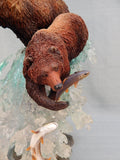 Grizzly Bears Catching Salmon at Falls 17" Sculpture