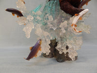 Grizzly Bears Catching Salmon at Falls 17" Sculpture