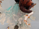 Grizzly Bears Catching Salmon at Falls 17" Sculpture
