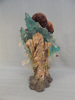 Grizzly Bears Catching Salmon at Falls 17" Sculpture