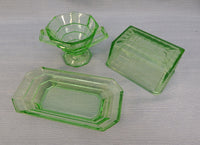 Green Uranium Glass Serving Pieces - Set of 3