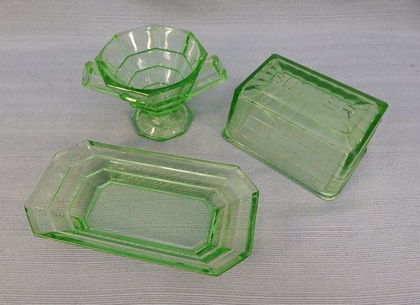 Green Uranium Glass Serving Pieces - Set of 3