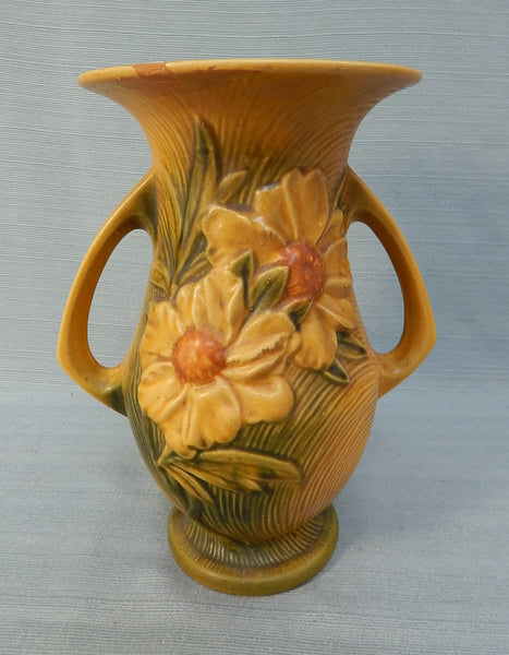 Roseville Pottery Double-Handled Peony Vase 66-10