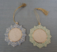 Lenox Cherub Cameo Collection Ornaments - Blue & Green - Lot of 2 -Brand New!