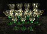 Tiffin Franciscan Green Uranium Stemmed Glasses - Lot of 11