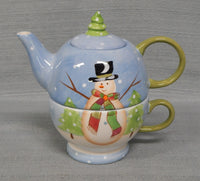 Mesa International Snowman Stackable Teapots with Cups - 2 Sets - Brand New!