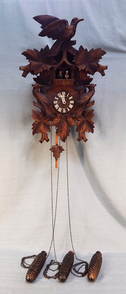 Black Forest Cuckoo Clock Regula 7 Day Birds Maple Leaves Pine Cone Weights
