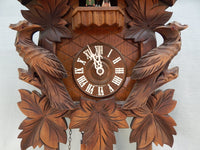 Black Forest Cuckoo Clock Regula 7 Day Birds Maple Leaves Pine Cone Weights