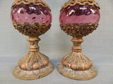 Pair of Victorian Brass and Cranberry Glass Ewers