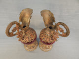 Pair of Victorian Brass and Cranberry Glass Ewers