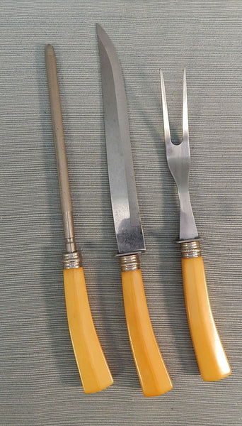 Butterscotch Bakelite Carving Set - 3 Pieces