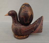 Hand-Painted Wooden Bird with World Egg